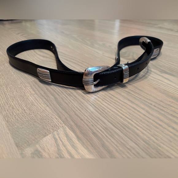 Men's Black Leather Belt with Silver Buckle western 56” big and tall - Picture 1 of 6